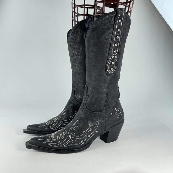 Roper Shoes - Roper Western Boots Women's 13 inch Horseshoe US 7.5 Black pointy Toe Midcalf